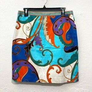 Elie Tahari Womens Cotton Blend Pencil Skirt Full lined Paisley Multi Zip 10